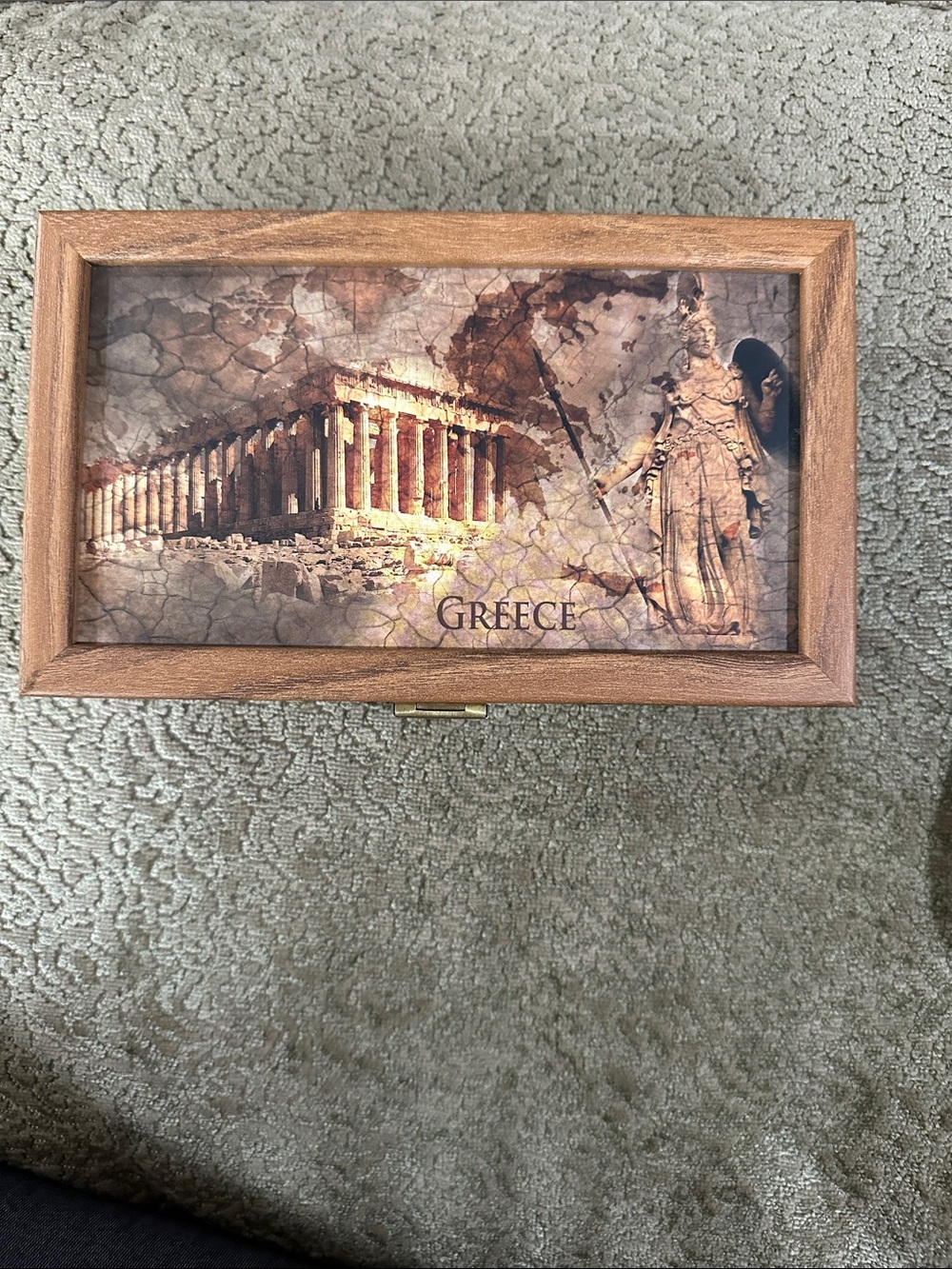Greece Wooden Decorative Keepsake Box - Temple & Athena Artwork